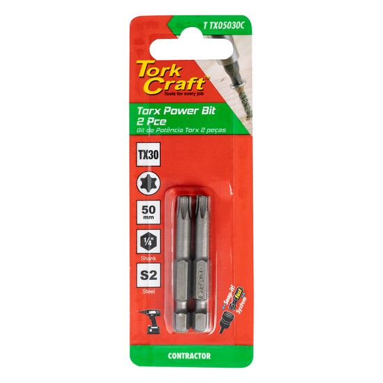 TORK CRAFT Torx Tx 30 Classic Power Bit 50mm 2pc Carded